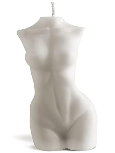 nudu - Candela per corpo – Candela decorativa in cera d'api naturale – cera di soia – fatta a mano – decorazione – sostenibile – Woman/Guy – Herra 79 g – Bianco/crema